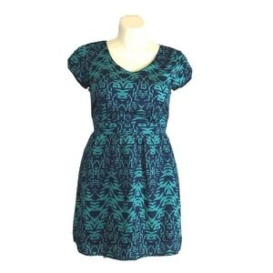 Lily Rose Dress Juniors XL Navy‎ Blue Teal Green Geometric Pattern Shift Lined